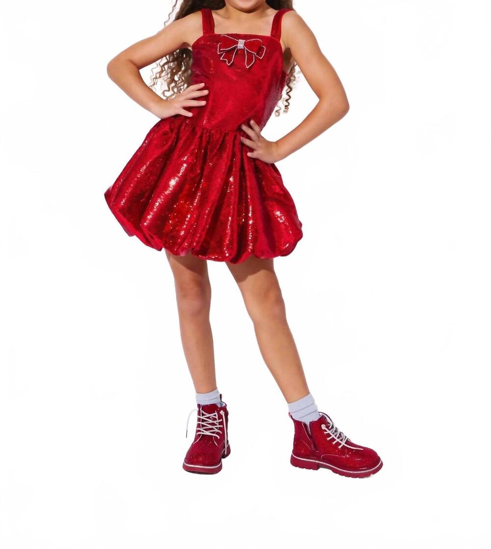 NEW LOLA + THE BOYS ruby sequin bubble dress in red